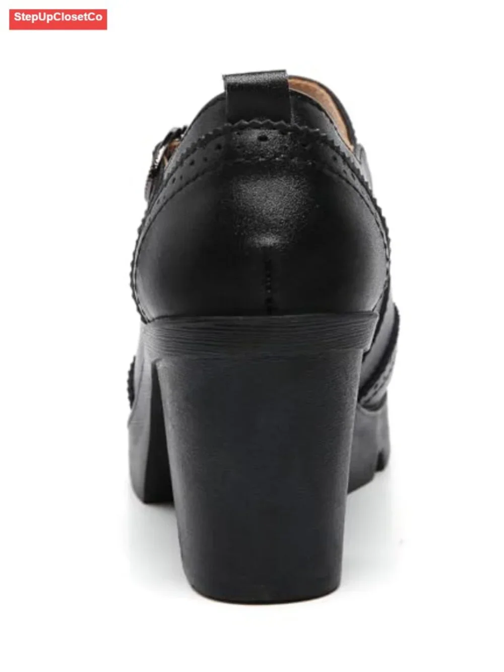 Women's Leather Mary Jane Ankle Strap Round Toe Mid Heel Platform Oxfords Dress
